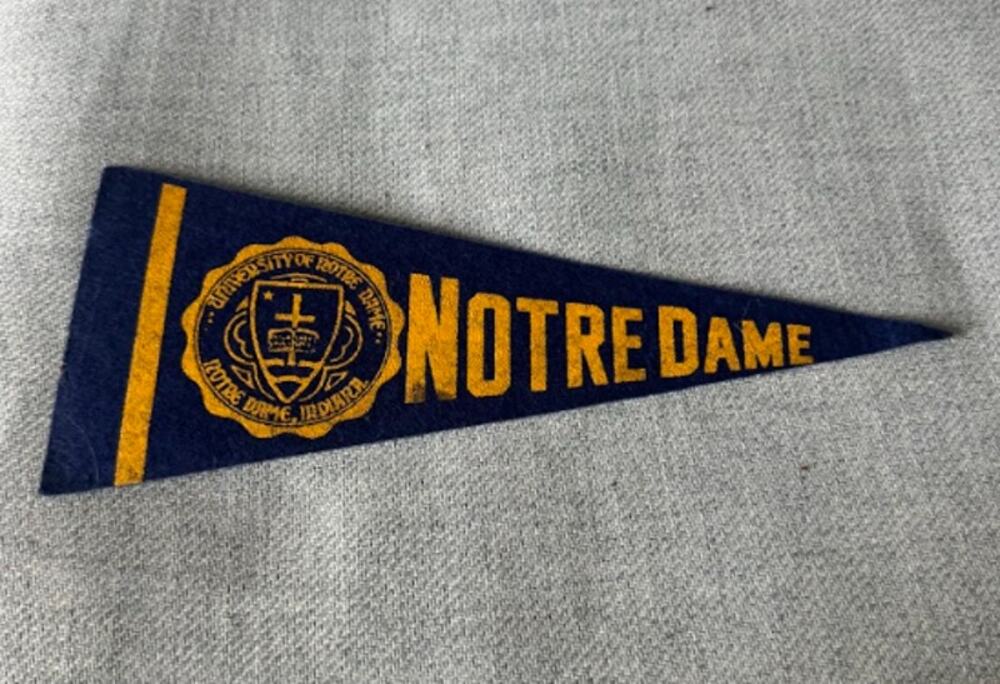 Vintage Notre Dame Fighting Irish Felt Pennant University College Blue Gold